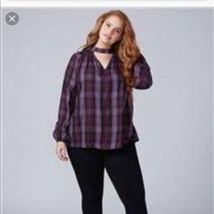 Lane Bryant Size 20 Plaid Choker Top